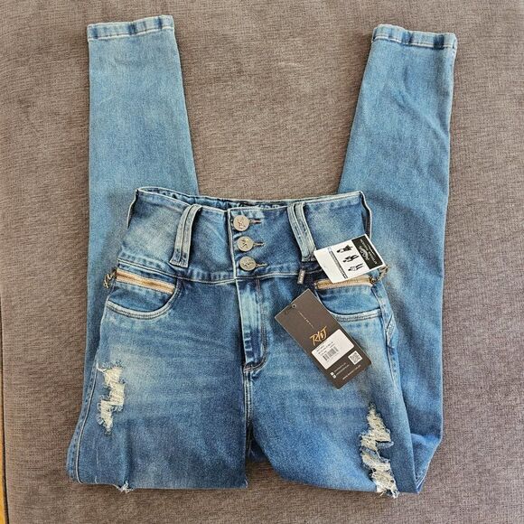 Colombian Brazilian butt insert pad jeans  stretch Denim high waist pant Size 12 - Picture 3 of 15